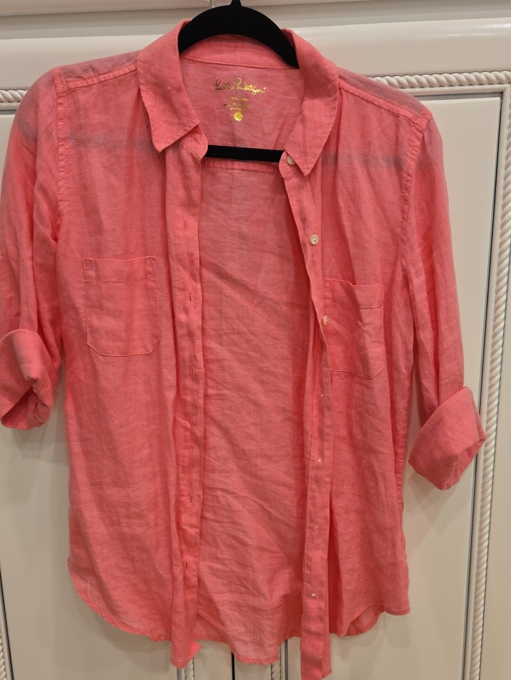 Lilly Pulitzer Coral Pink Linen Button-Up Blouse